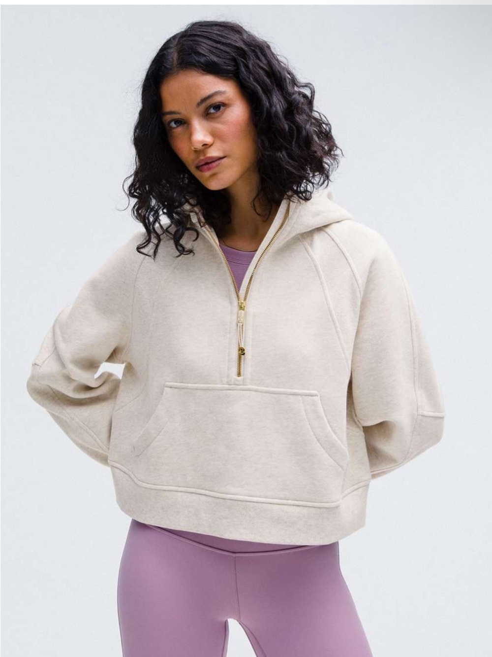 NWT Lululemon Scuba Oversized Half-Zip Hoodie / Heathered Bone / Gold